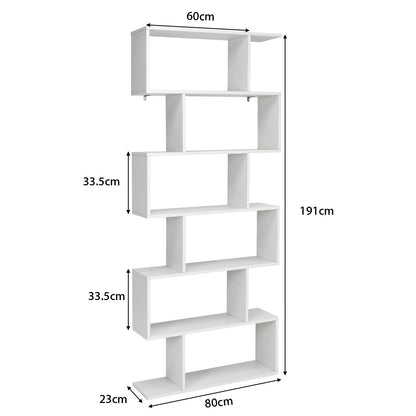 6-tier S-shaped Wooden Industrial Bookshelf-White