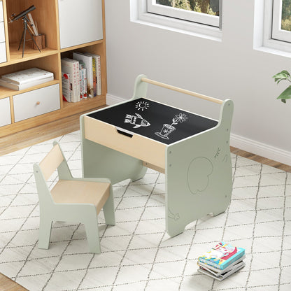 Wooden Kids Activity Table and Chair Set with 2 in 1 Detachable Tabletop-Green