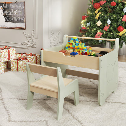 Wooden Kids Activity Table and Chair Set with 2 in 1 Detachable Tabletop-Green