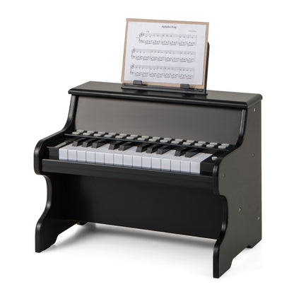 Wooden Kids Piano Keyboard 25 Keys Digital Piano with Music Stand Music Learning Gift for 3+ Kids-Black