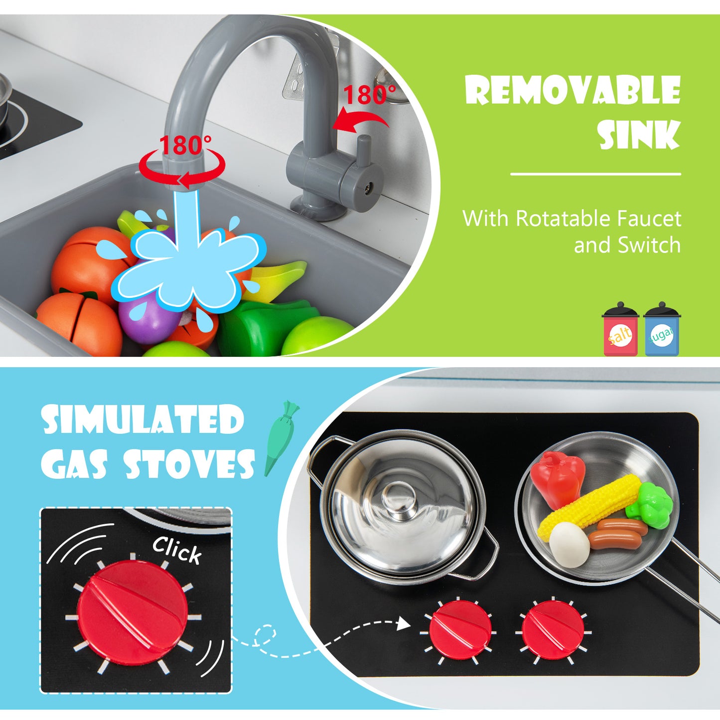 Wooden Kids Play Kitchen Set with Microwave Stoves Oven-White