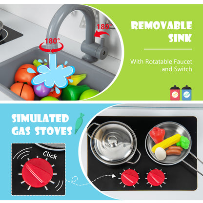 Wooden Kids Play Kitchen Set with Microwave Stoves Oven-White
