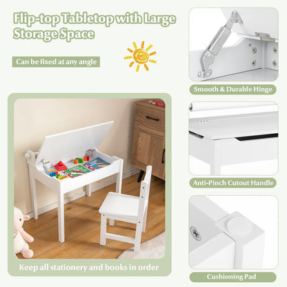 Toddler Activity Table Chair Set with Paper Roll Holder for Drawing, Studying