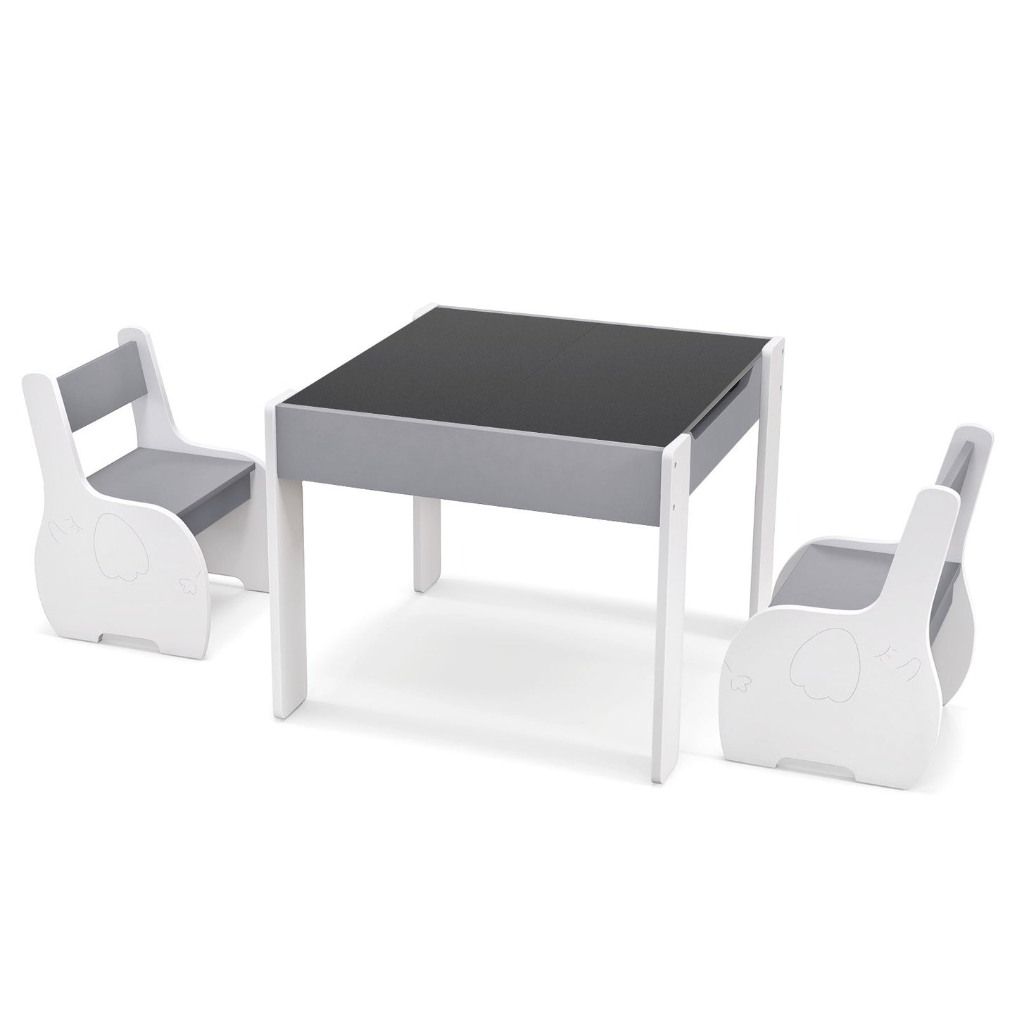 Wooden Kids Table and Chair Set with Hidden Storage-Gray &amp; White