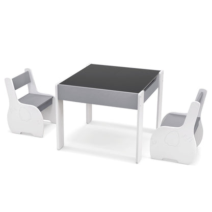Wooden Kids Table and Chair Set with Hidden Storage-Gray &amp; White