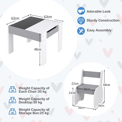 Wooden Kids Table and Chair Set with Hidden Storage-Gray &amp; White