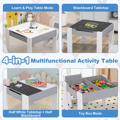 Wooden Kids Table and Chair Set with Hidden Storage-Gray &amp; White