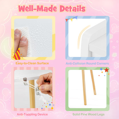 Wooden Kids Vanity Set with Lighted Mirror, Hooks and Storage Drawers-White