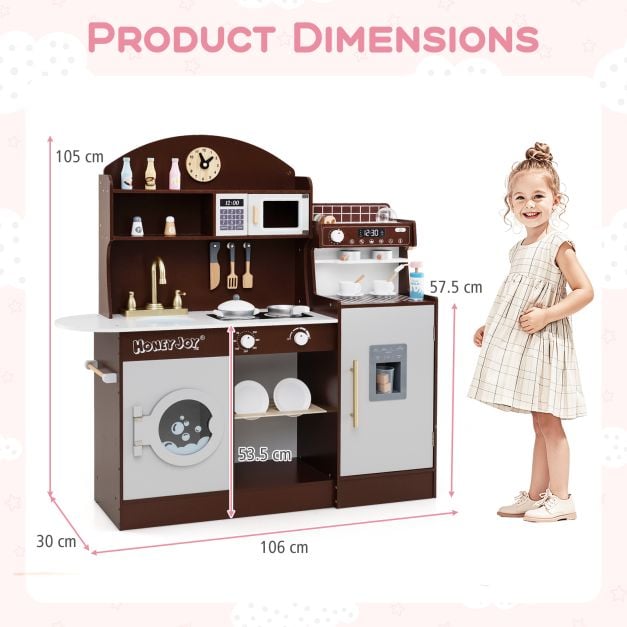Wooden Kitchen Playset with Clock and Microwave-Coffee