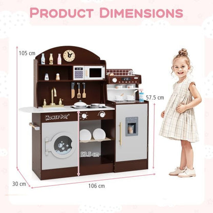 Wooden Kitchen Playset with Clock and Microwave-Coffee
