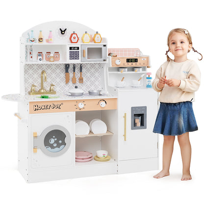 Wooden Kitchen Playset with Clock and Microwave-White