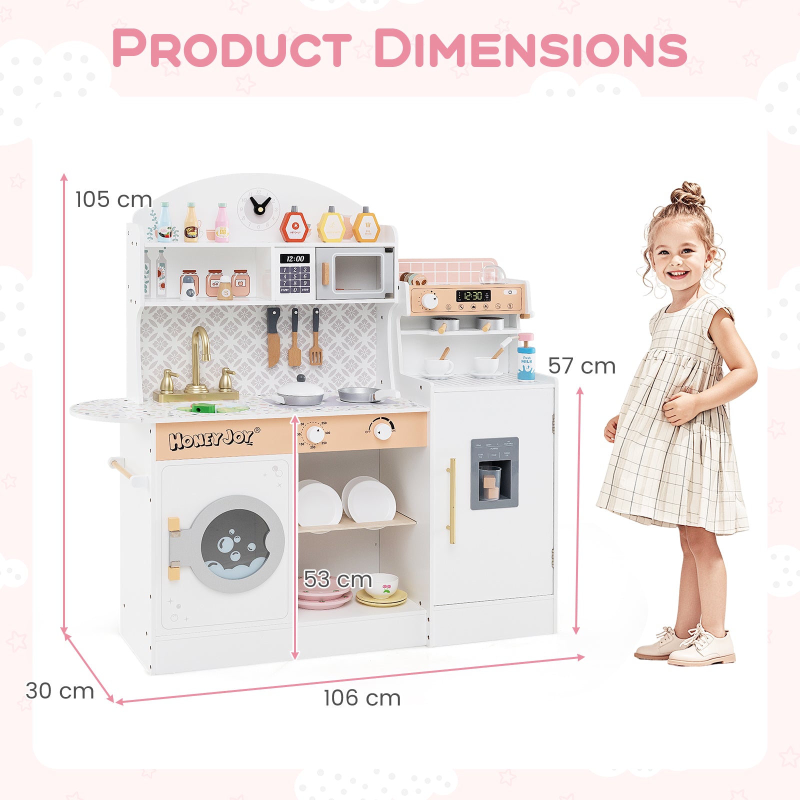 Wooden Kitchen Playset with Clock and Microwave-White