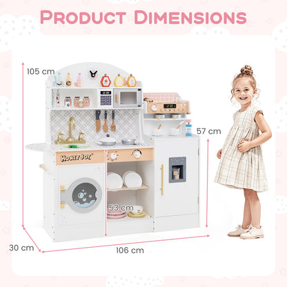 Wooden Kitchen Playset with Clock and Microwave-White