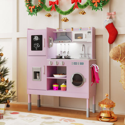 Wooden Kitchen Toy Set with 16 Pieces Accessories and Real Sounds-Pink