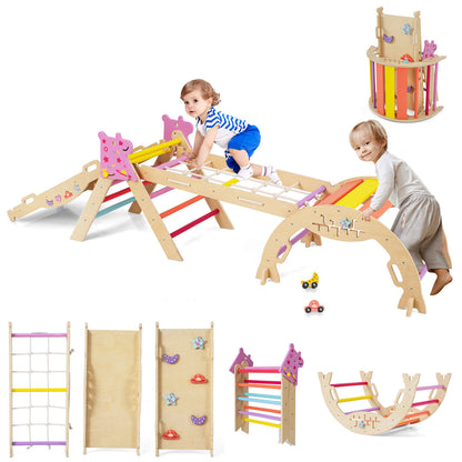 Wooden Montessori Climbing Set with Climbing Rope and Ladder-Colourful