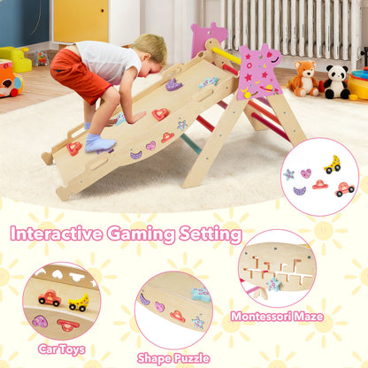 Wooden Montessori Climbing Set with Climbing Rope and Ladder-Colourful
