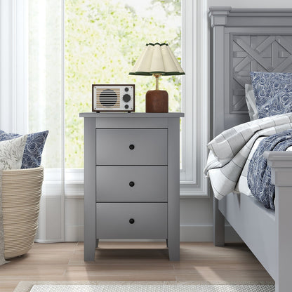 Wooden Nightstand with 3 Drawers and Stable Structure-Grey
