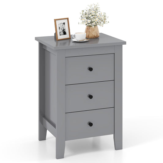 Wooden Nightstand with 3 Drawers and Stable Structure-Grey