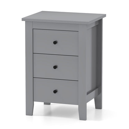 Wooden Nightstand with 3 Drawers and Stable Structure-Grey