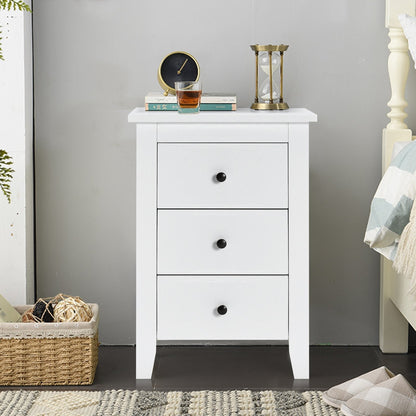 Wooden Nightstand with 3 Drawers and Stable Structure-White