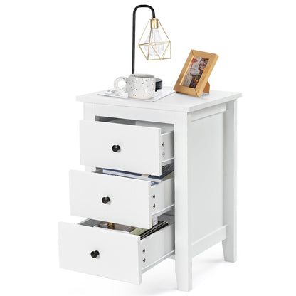 Wooden Nightstand with 3 Drawers and Stable Structure-White
