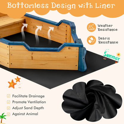 Wooden Pirate Sandboat with Bench Seat and Flag