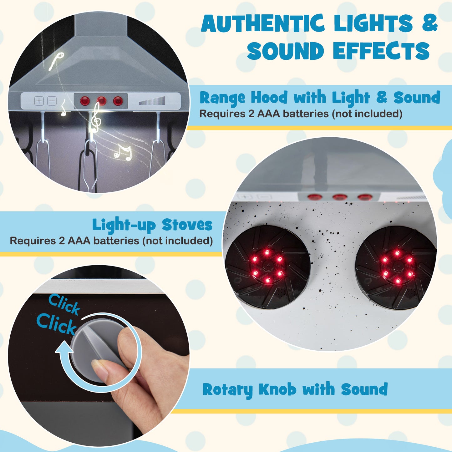 Wooden Pretend Play Kitchen with Real Sounds and Lights-Brown