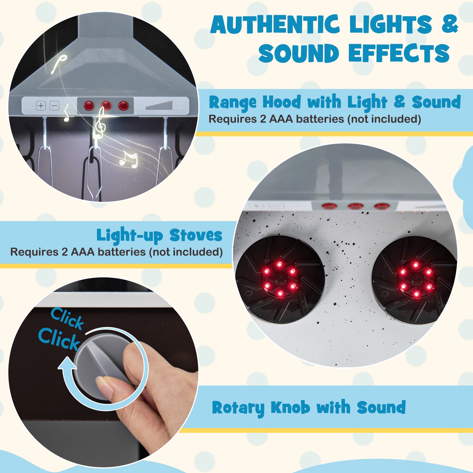 Wooden Pretend Play Kitchen with Real Sounds and Lights-Brown