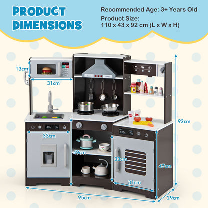 Wooden Pretend Play Kitchen with Real Sounds and Lights-Brown