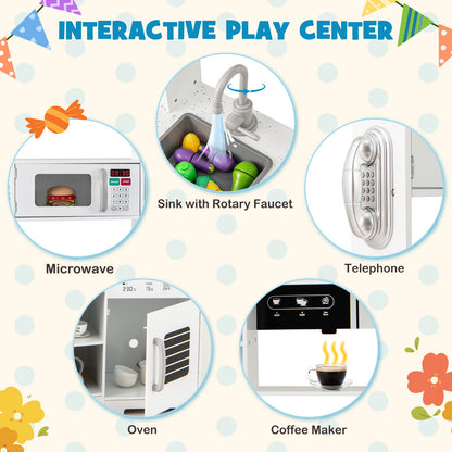 Wooden Pretend Play Kitchen with Real Sounds and Lights-White
