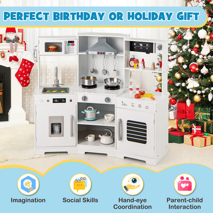 Wooden Pretend Play Kitchen with Real Sounds and Lights-White