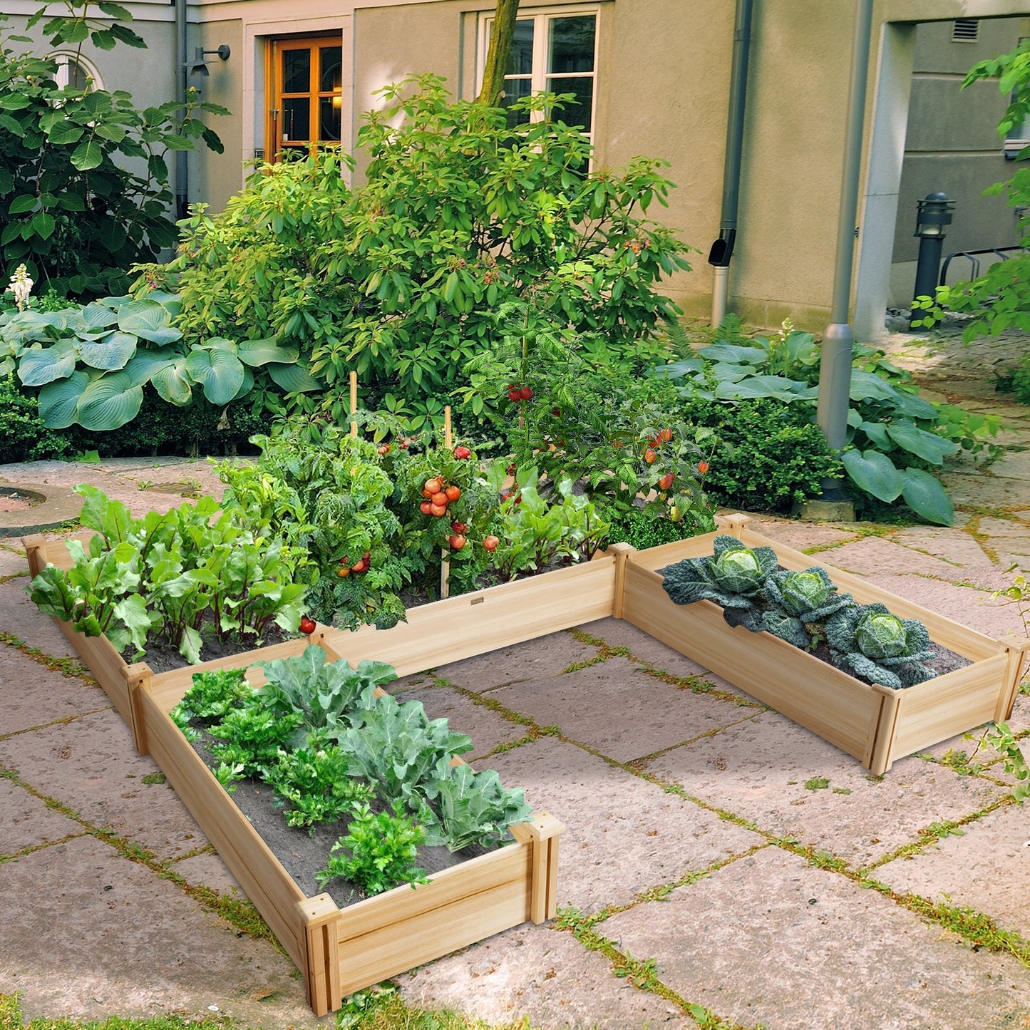 Wooden Raised Flowers Box for Backyard and Patio and Garden-Natural