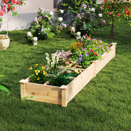 Wooden Raised Garden Bed with 2 Planter Boxes and Dividers-Natural