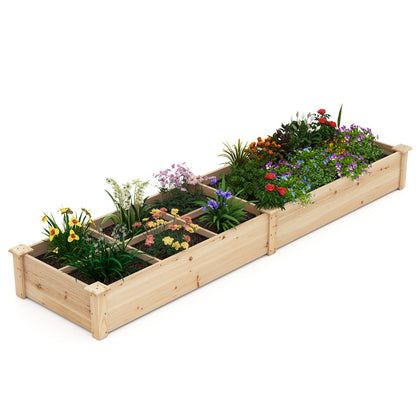 Wooden Raised Garden Bed with 2 Planter Boxes and Dividers-Natural