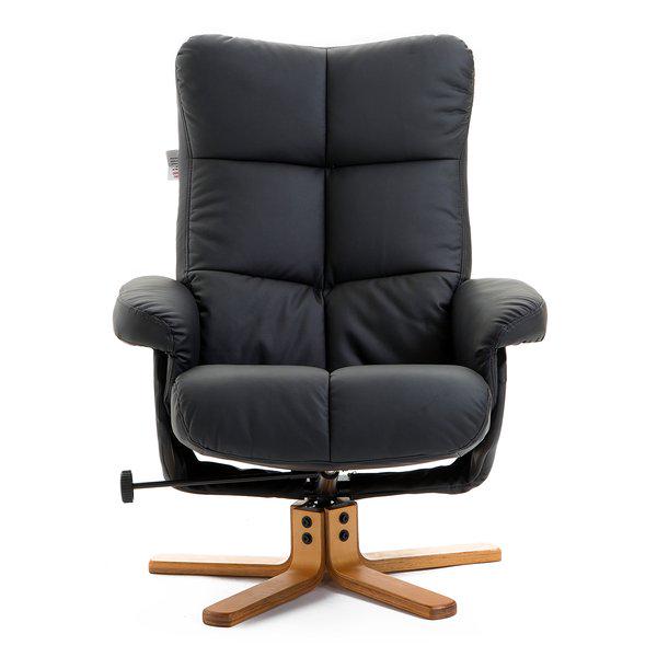 Wooden Recliner PU Leather Chair Ottoman Footrest Adjustable Base Swivel W/Stool - Black