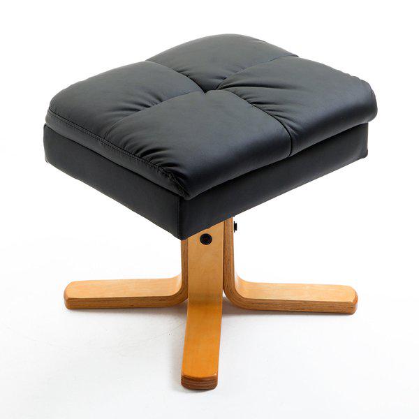 Wooden Recliner PU Leather Chair Ottoman Footrest Adjustable Base Swivel W/Stool - Black