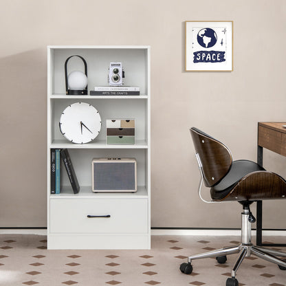 Wooden Storage Bookshelf Cabinet with 3-Tier Open Shelves and Drawer-White