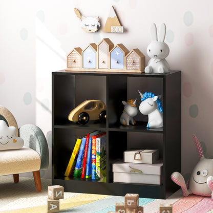 4-cube Wooden Storage Cabinet with Anti-Toppling Device -Black