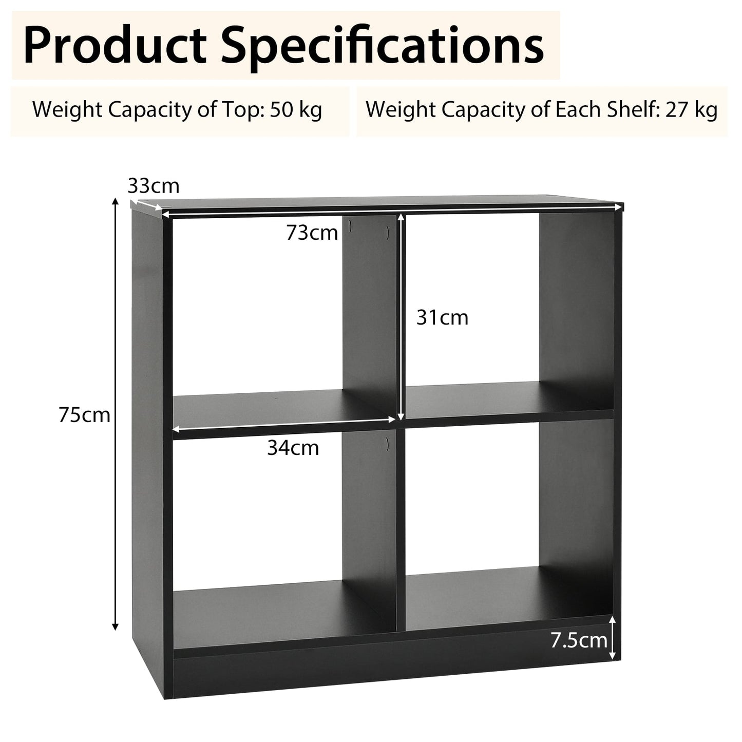4-cube Wooden Storage Cabinet with Anti-Toppling Device -Black