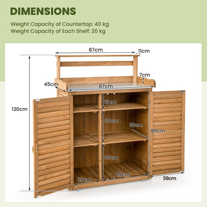 Wooden Storage Cabinet with Galvanized Metal Countertop-Natural