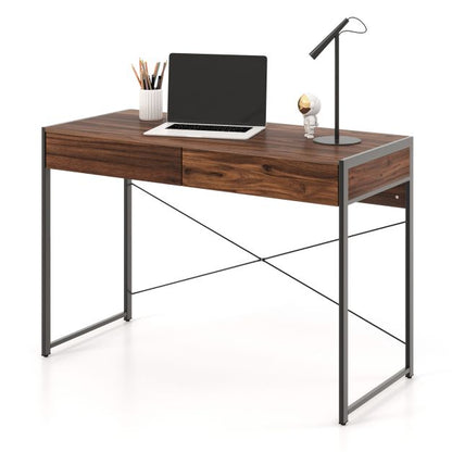 2 Drawer Desk &amp; Sturdy Steel Frame &amp; Reinforced Structure 112 x 48 x 76 cm