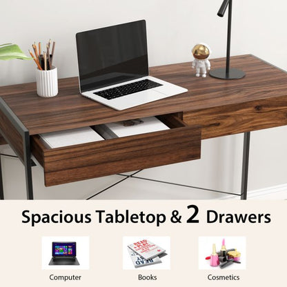 2 Drawer Desk &amp; Sturdy Steel Frame &amp; Reinforced Structure 112 x 48 x 76 cm