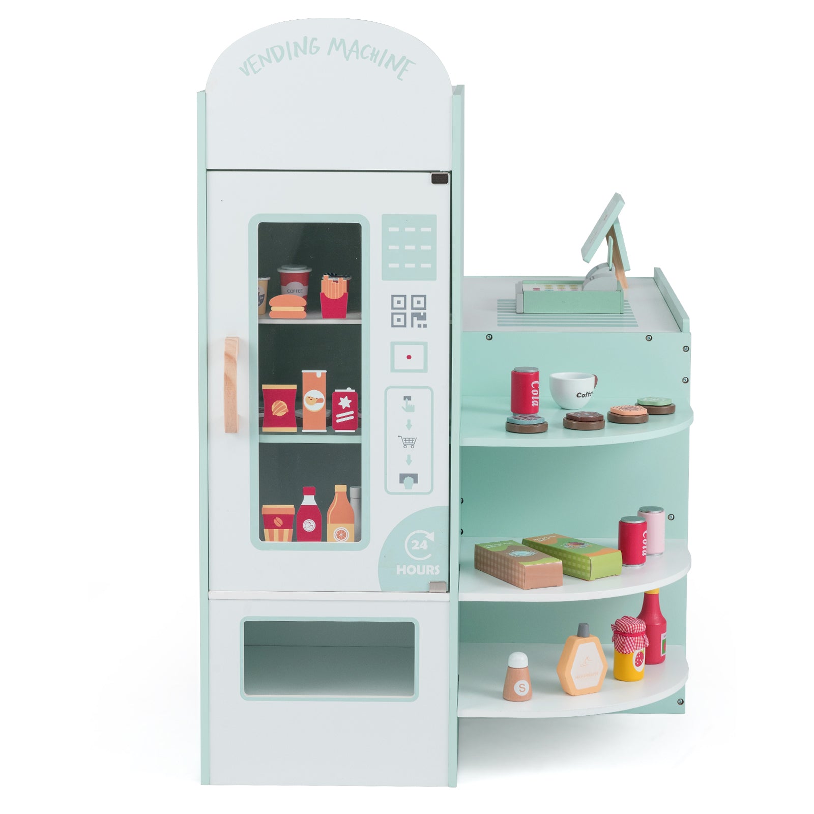 Wooden Supermarket Play Toy Set with Cash Register and POS Machine-Green