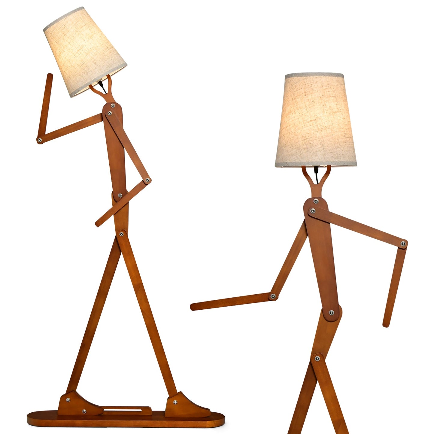 Wooden Floor Lamp with Adjustable Joints and Changeable Shape