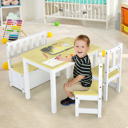 2-In-1 Wooden Toddler Activity Table Set with Toy Storage Bench-Natural