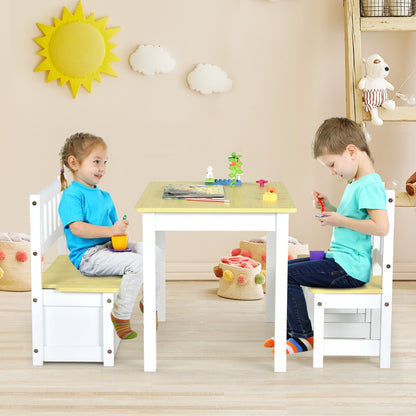2-In-1 Wooden Toddler Activity Table Set with Toy Storage Bench-Natural