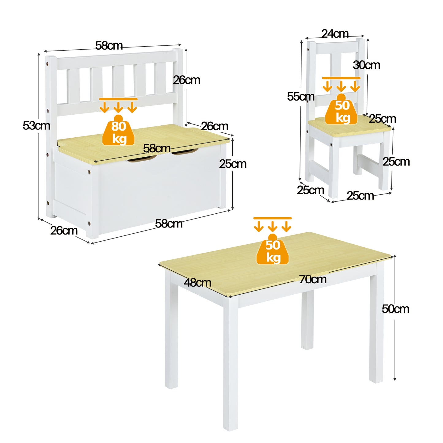 2-In-1 Wooden Toddler Activity Table Set with Toy Storage Bench-Natural