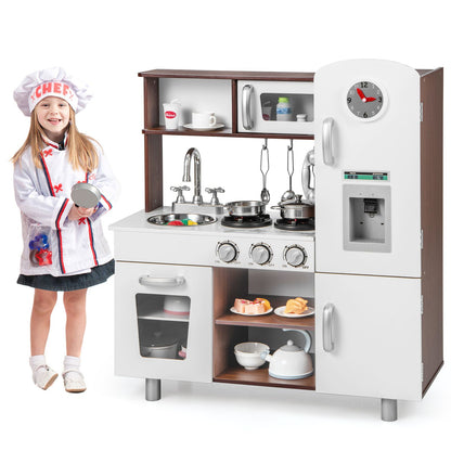 Wooden Toddler Kitchen Playset with Realistic Lights and Sounds