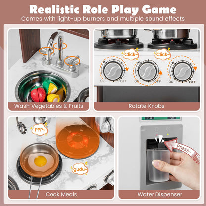 مجموعة ألعاب المطبخ الخشبية للأطفال الصغار مع أضواء وأصوات واقعية