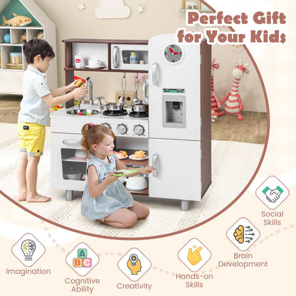 Wooden Toddler Kitchen Playset with Realistic Lights and Sounds